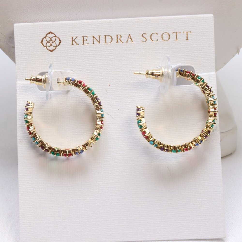 Kendra Scott Cailin Gold Tone Crystal Hoop Earrings in Multi Mix MISSING A STONE